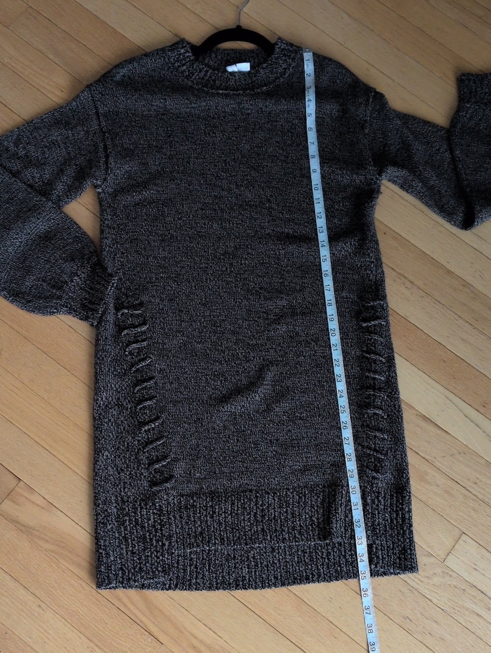 Ripe Grey Marled Stretch Knit Long Sleeve Tunic Sweater Dress Accent Side Loops - Picture 9 of 9